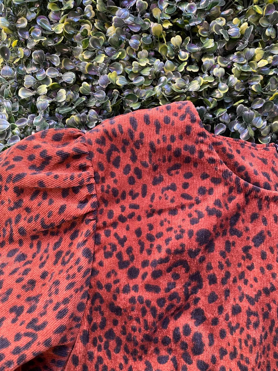 Belsa Rust Leopard Balloon-Sleeve Mini Dress
