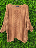 Camel Open-Knit Oversized Sweater