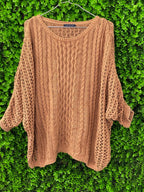 Camel Open-Knit Oversized Sweater