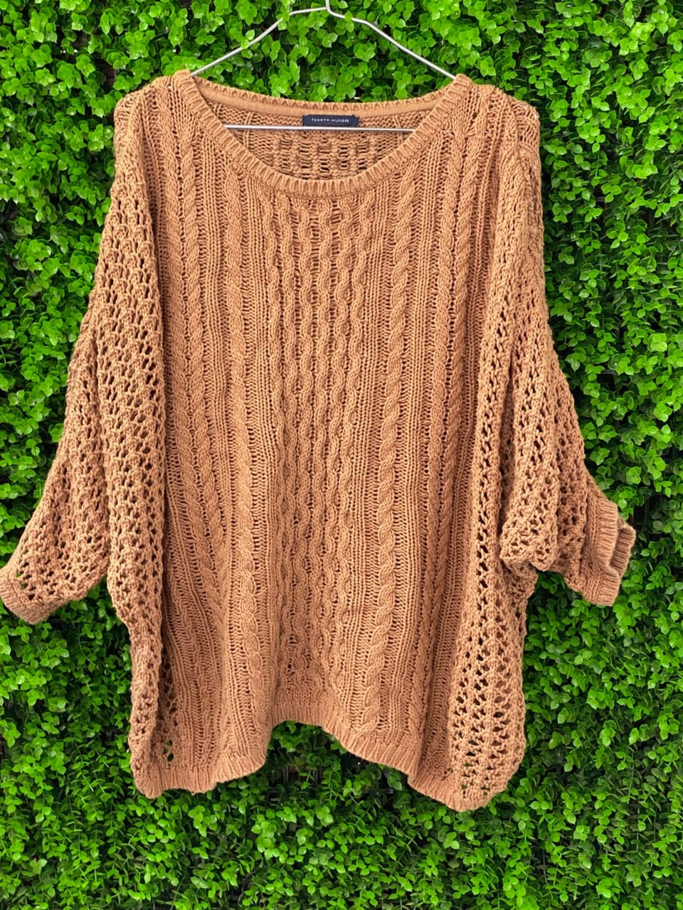 Camel Open-Knit Oversized Sweater