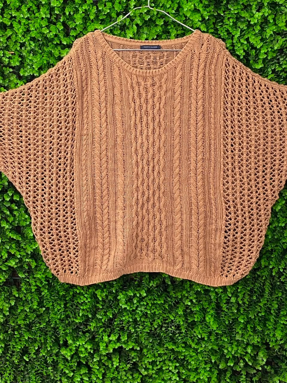 Camel Open-Knit Oversized Sweater