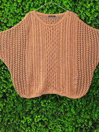 Camel Open-Knit Oversized Sweater