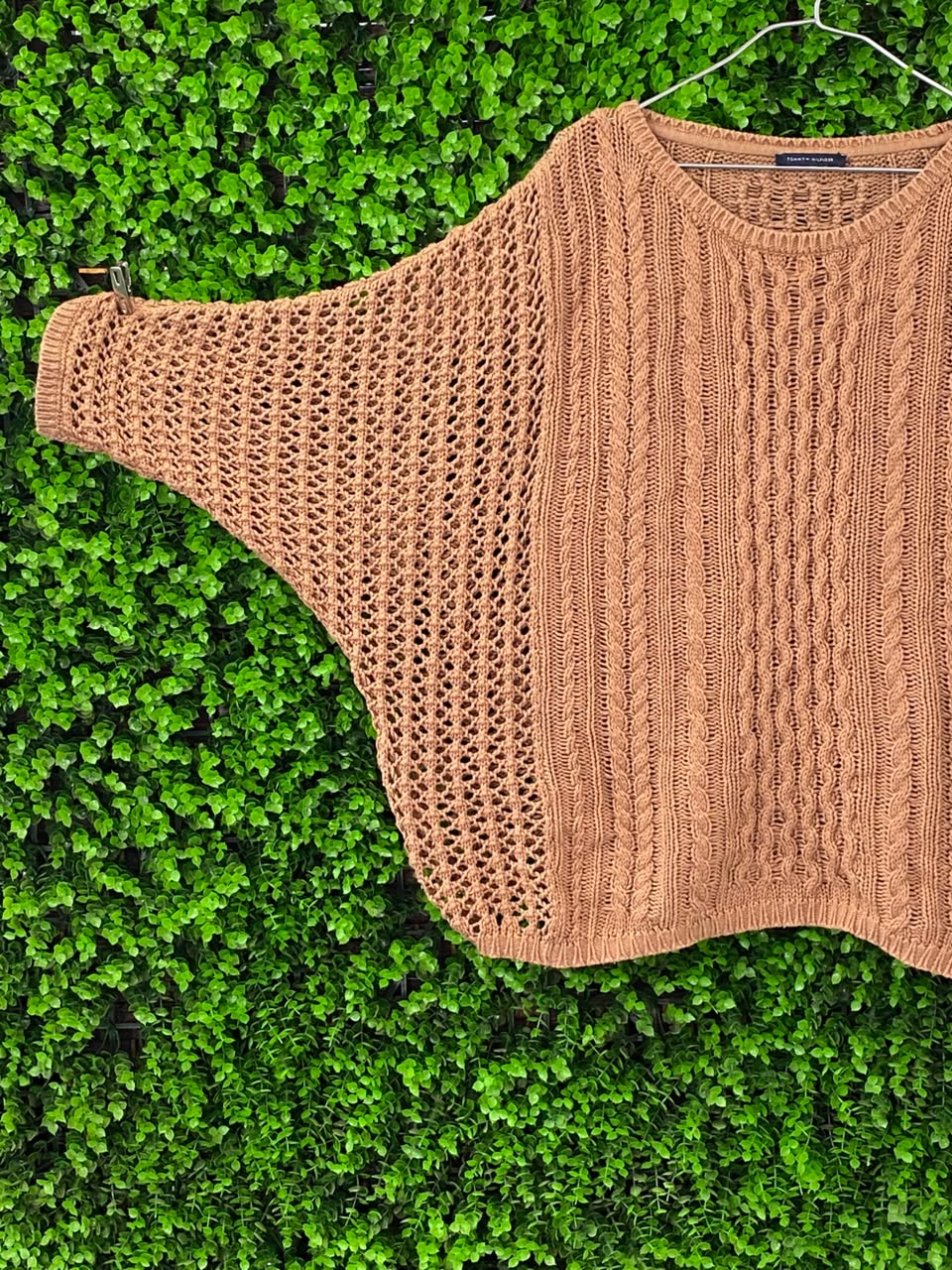Camel Open-Knit Oversized Sweater