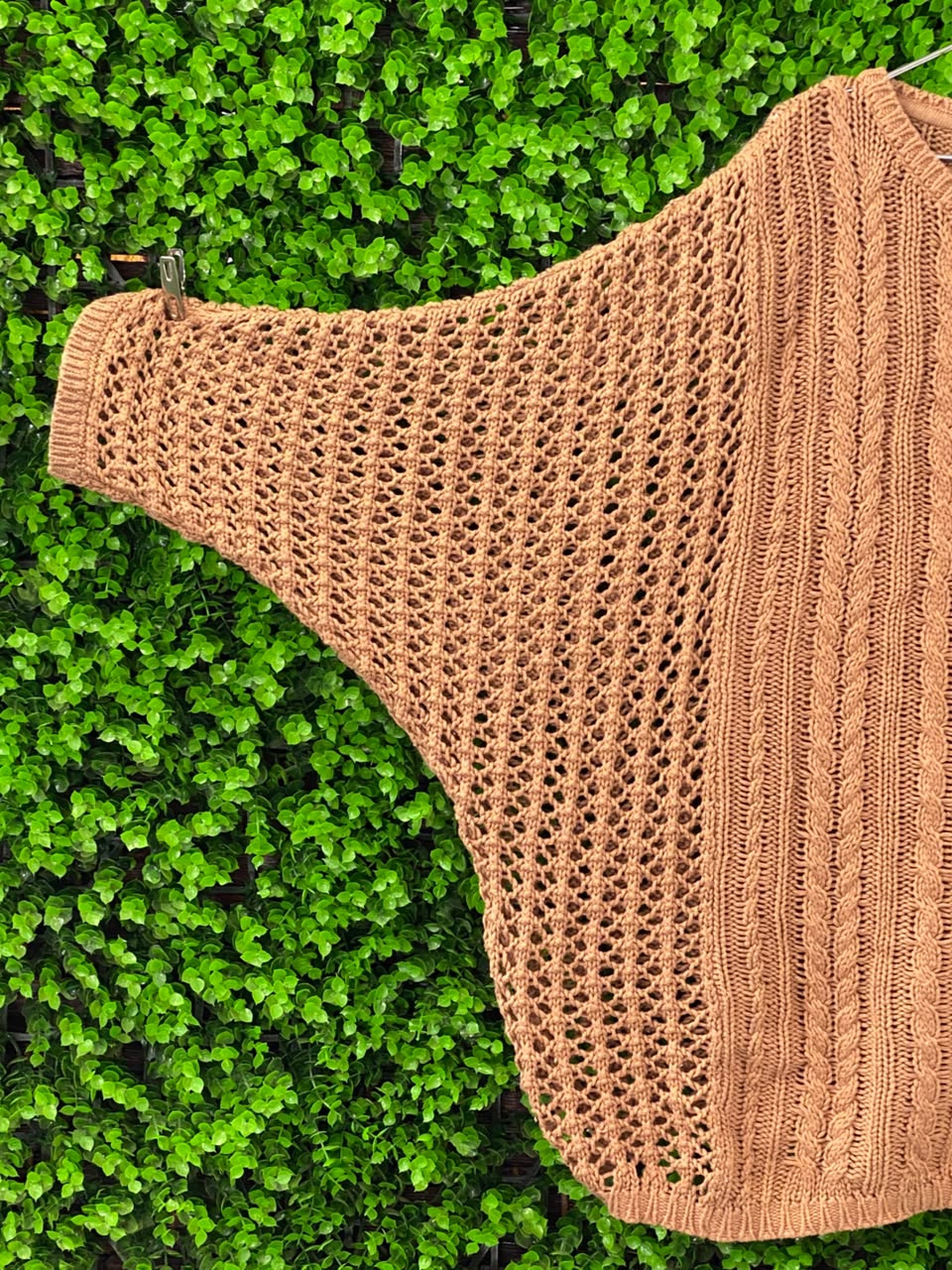 Camel Open-Knit Oversized Sweater