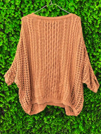 Camel Open-Knit Oversized Sweater