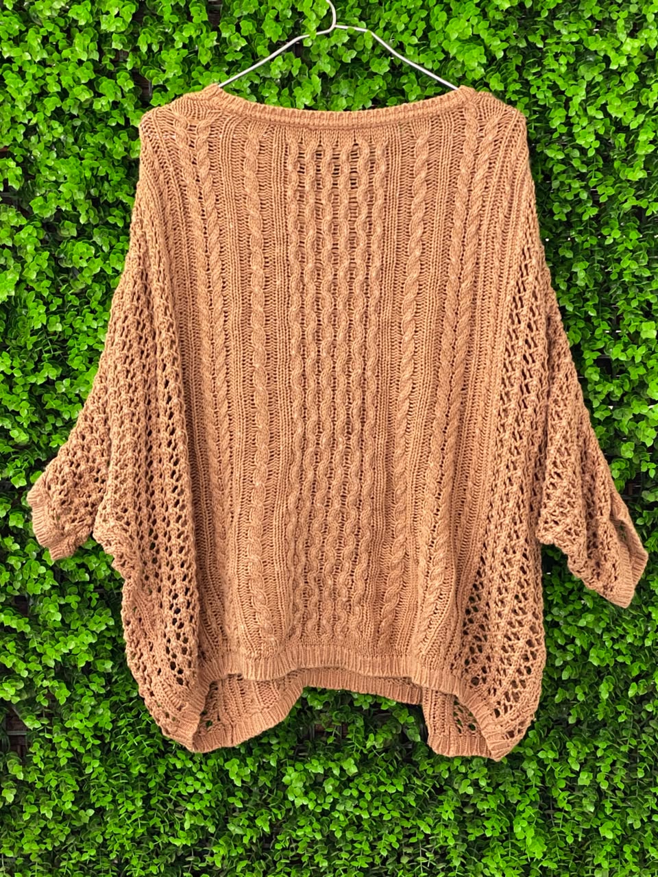 Camel Open-Knit Oversized Sweater