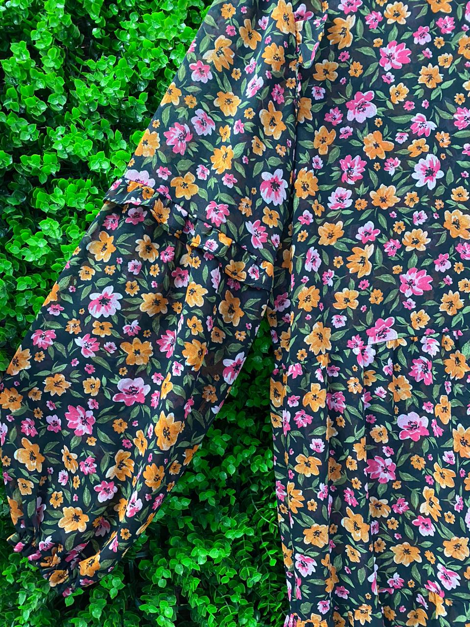Dark Floral Tiered Midi Dress
