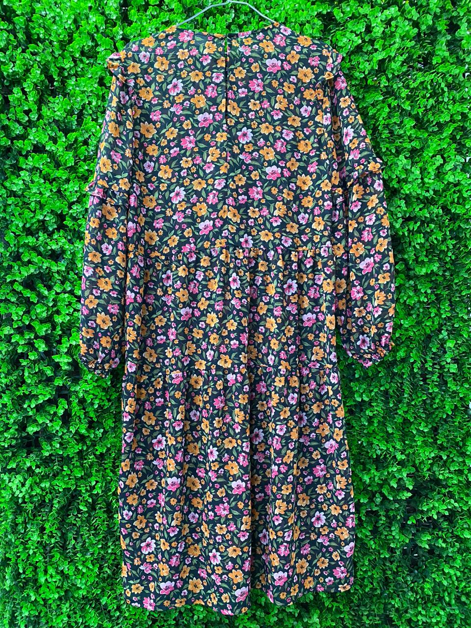 Dark Floral Tiered Midi Dress