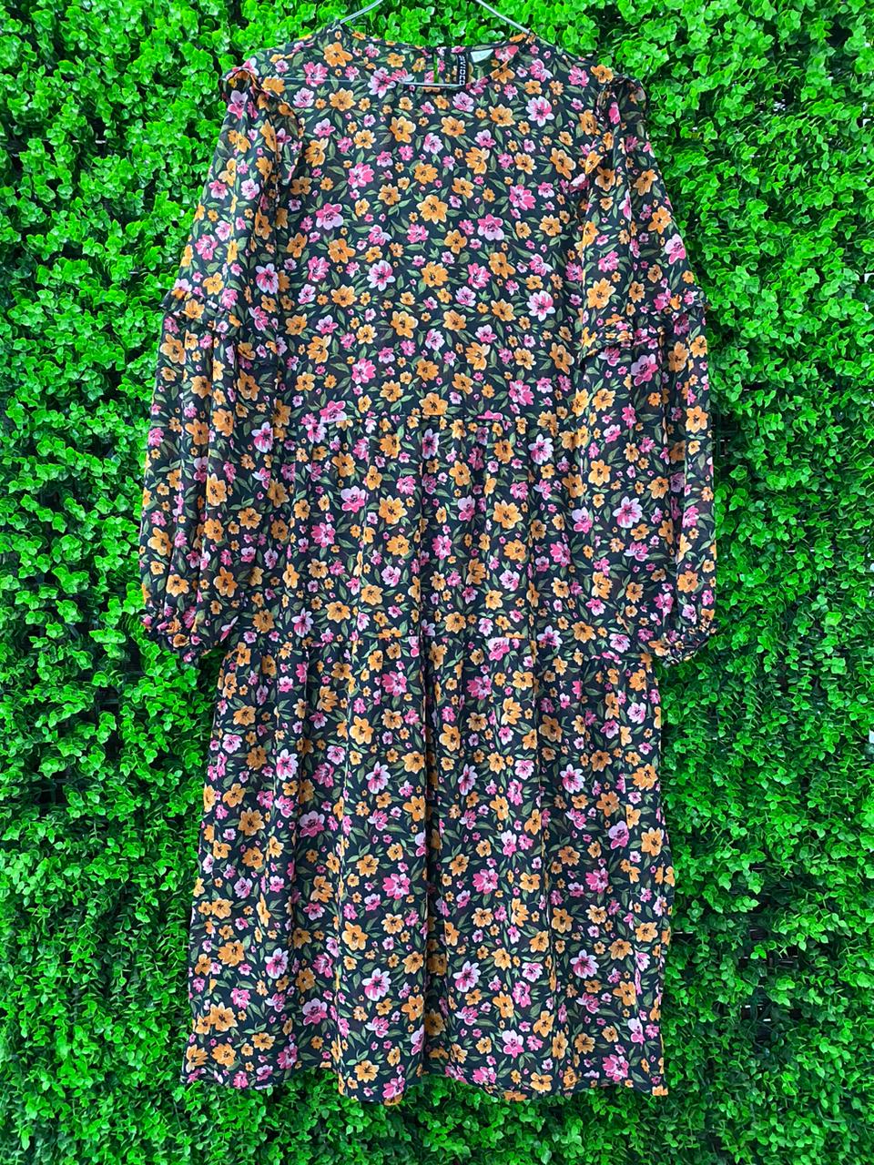Dark Floral Tiered Midi Dress