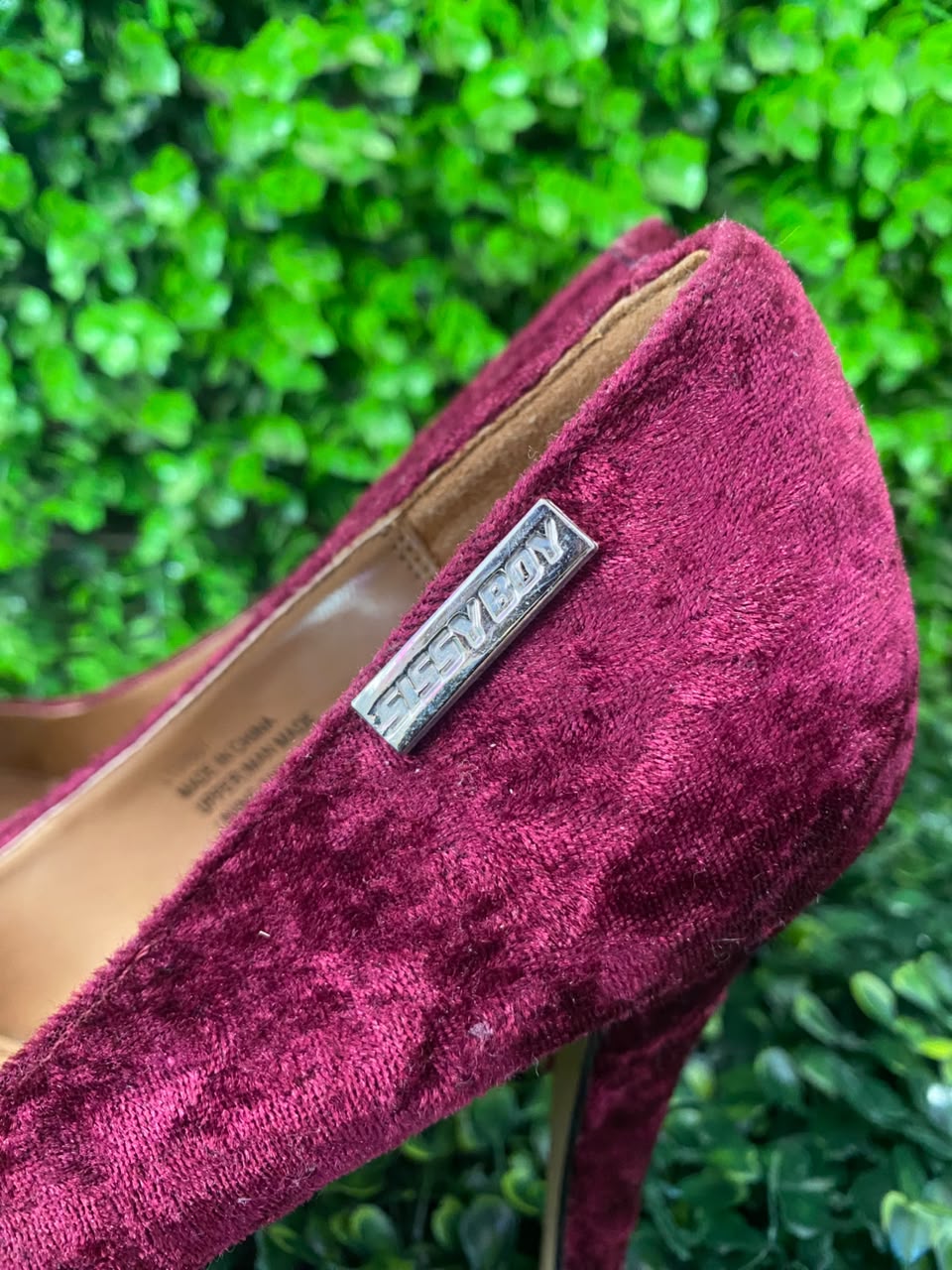 Sissy BoyBurgundy Velvet Platform Pumps