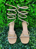 Mango Nude Rhinestone Spiral-Strap Heels