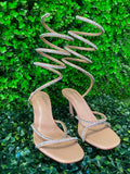 Mango Nude Rhinestone Spiral-Strap Heels