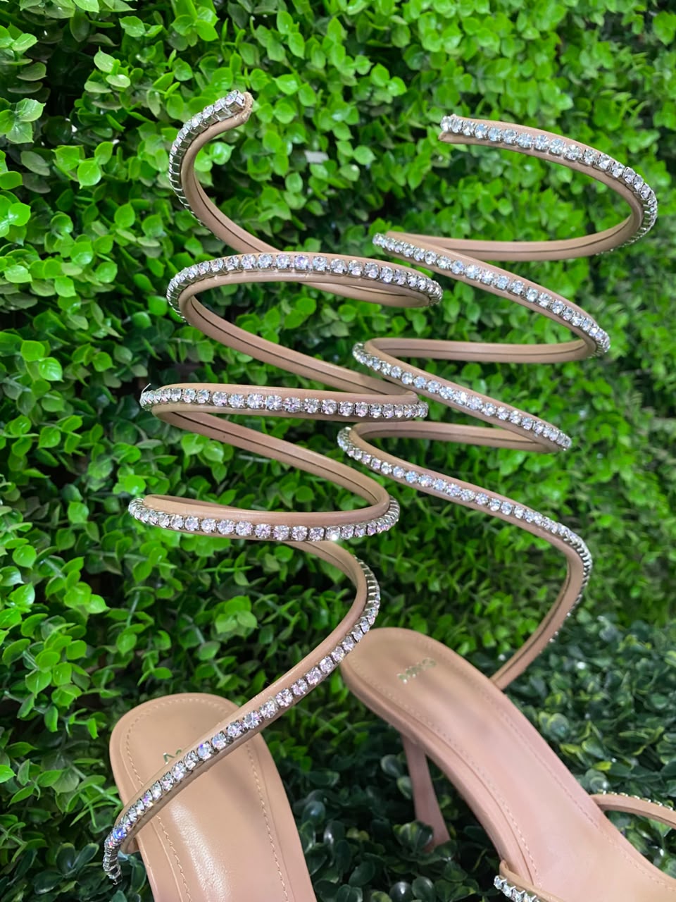 Mango Nude Rhinestone Spiral-Strap Heels