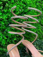Mango Nude Rhinestone Spiral-Strap Heels