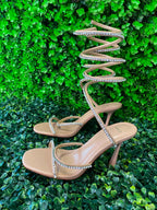 Mango Nude Rhinestone Spiral-Strap Heels