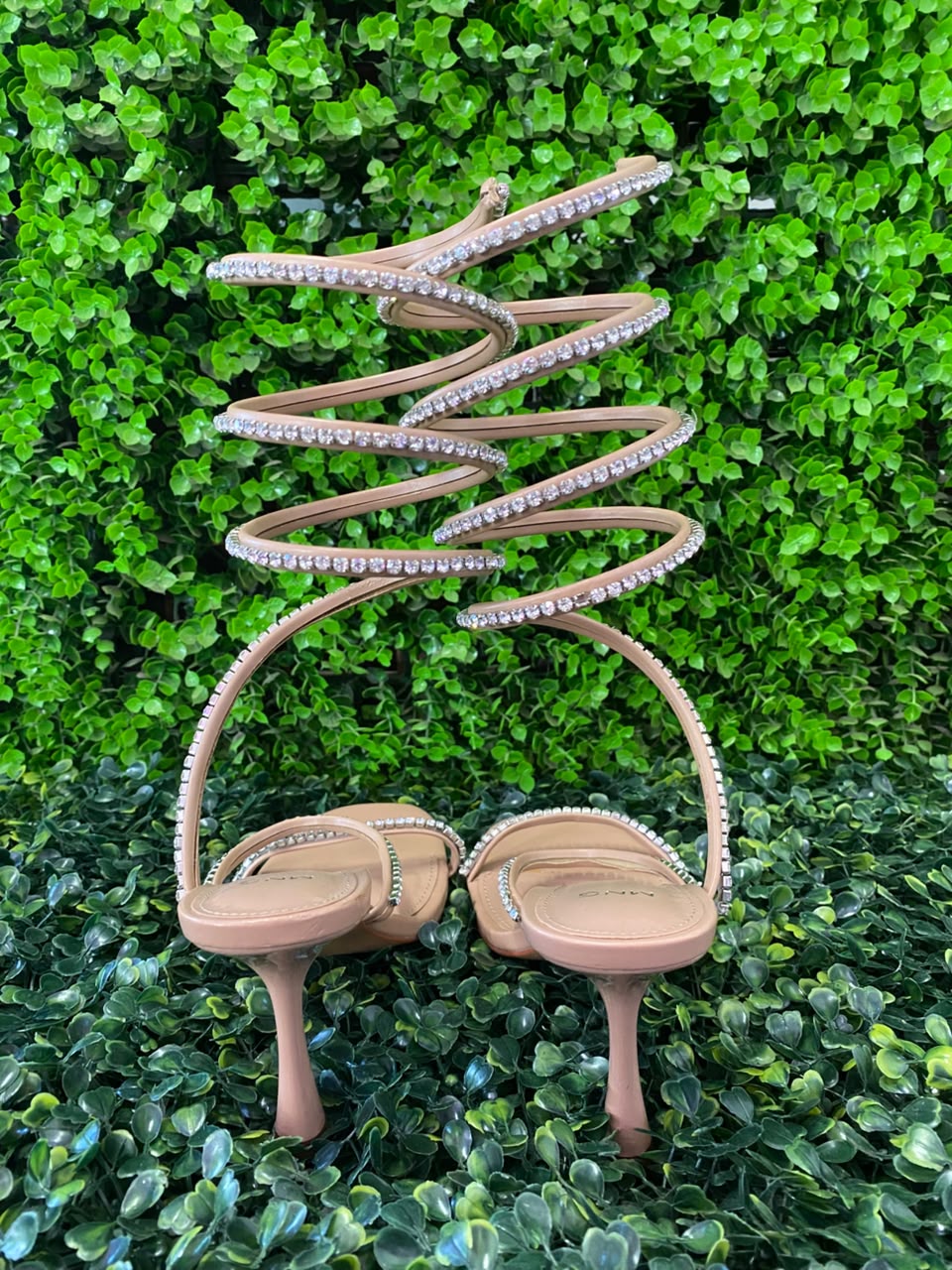 Mango Nude Rhinestone Spiral-Strap Heels