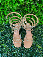 Mango Nude Rhinestone Spiral-Strap Heels