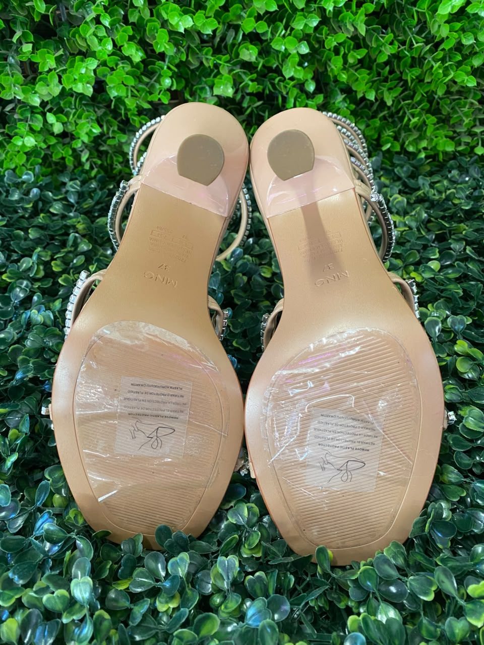 Mango Nude Rhinestone Spiral-Strap Heels