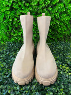 Cream Chunky-Sole Sock Boots