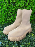 Cream Chunky-Sole Sock Boots