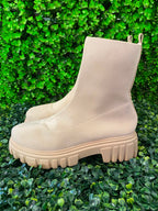 Cream Chunky-Sole Sock Boots