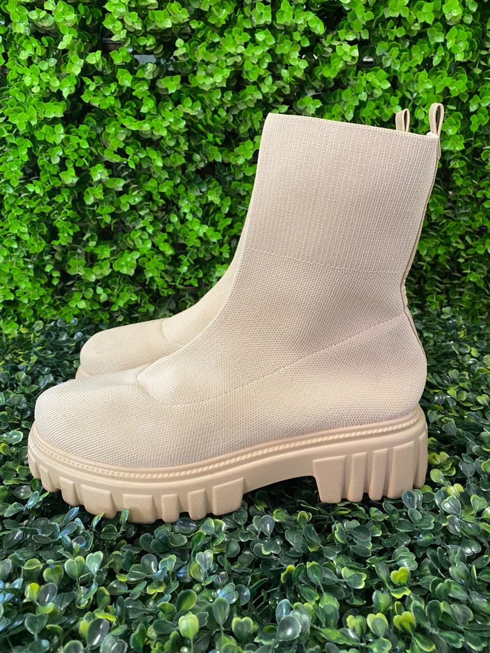 Cream Chunky-Sole Sock Boots
