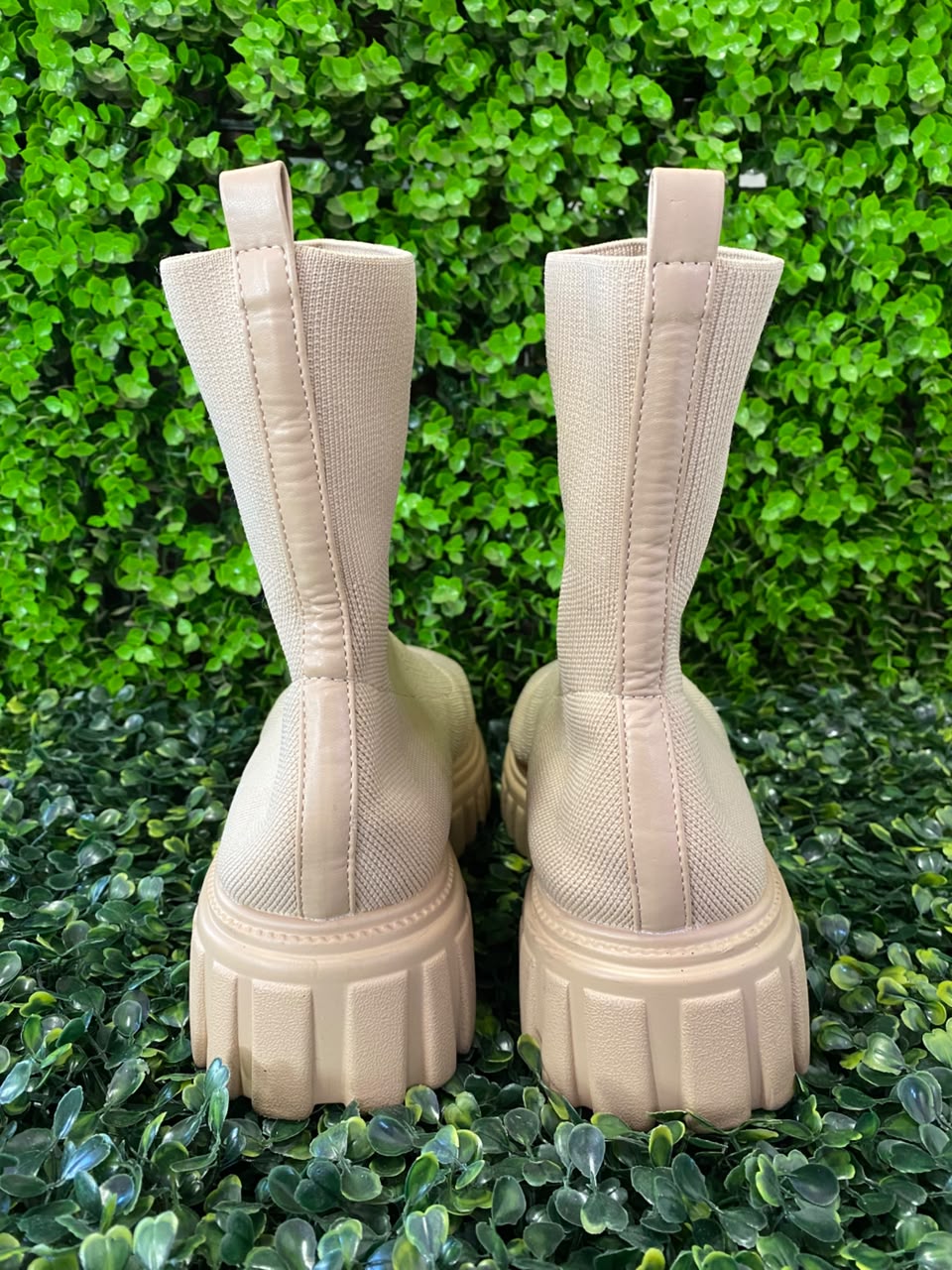 Cream Chunky-Sole Sock Boots