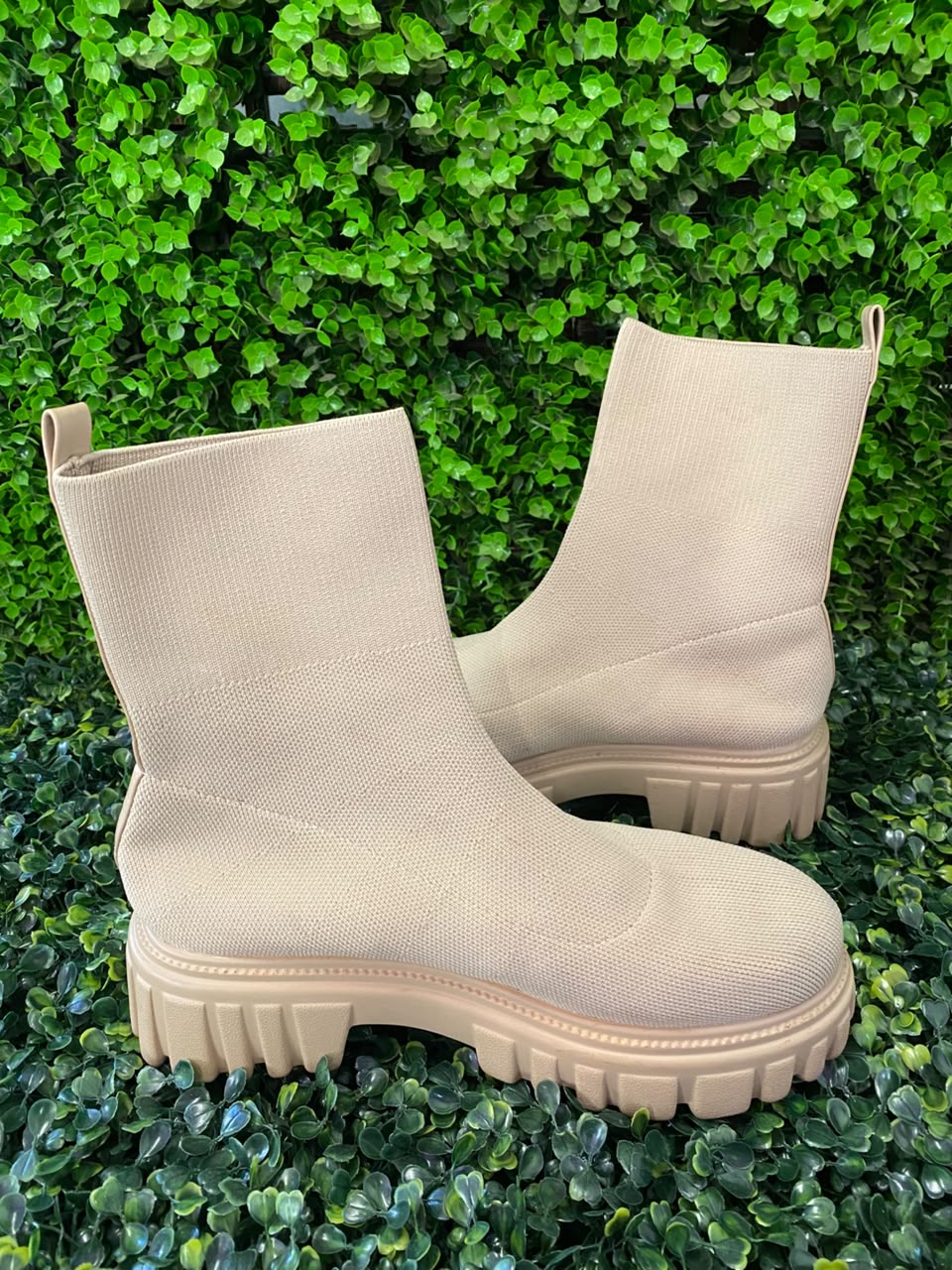 Cream Chunky-Sole Sock Boots