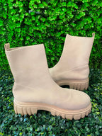 Cream Chunky-Sole Sock Boots
