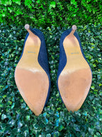 Navy Embroidered Pointed-Toe Flats