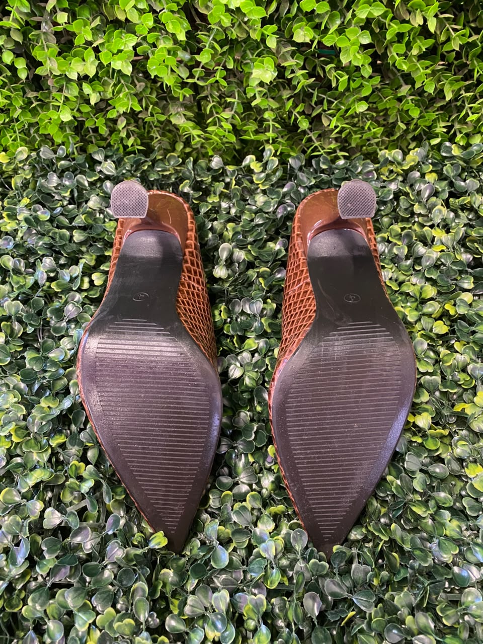 Brown Croc-Embossed Pointed Pumps
