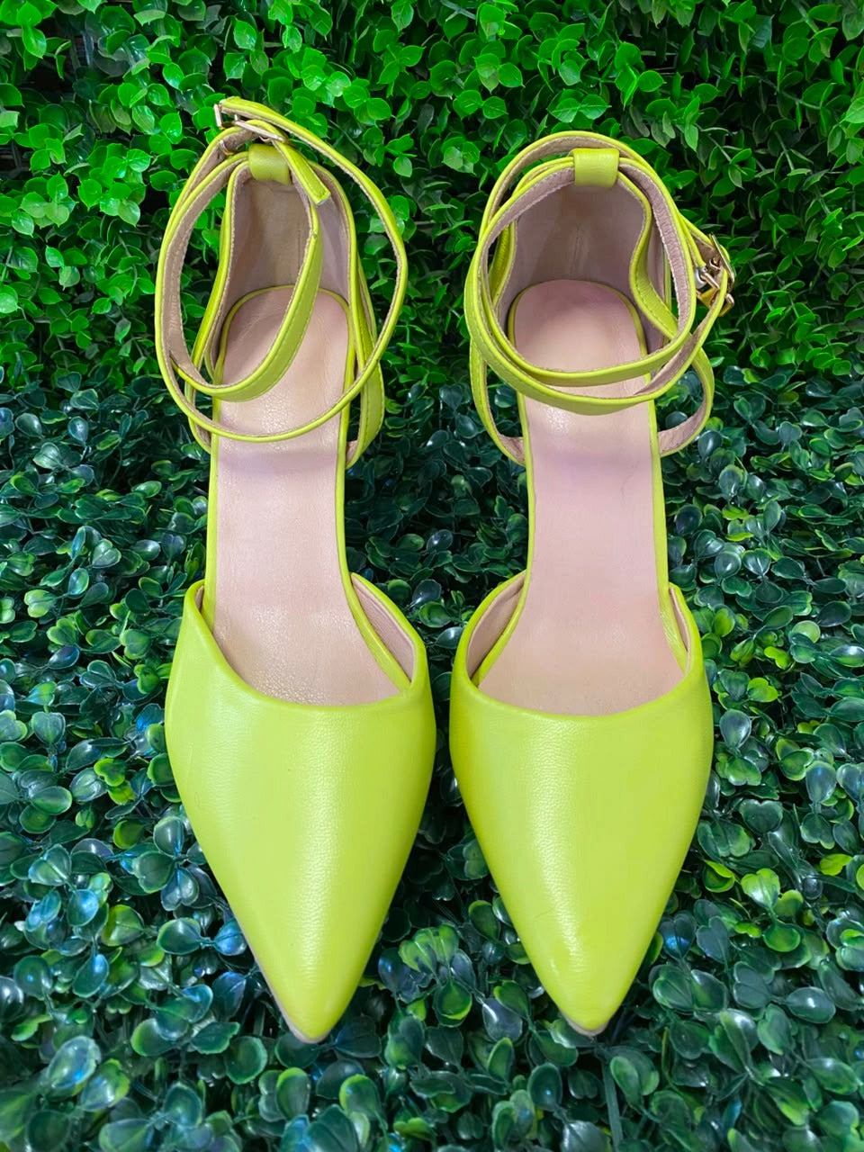 Lime Pointed Ankle-Strap Pumps