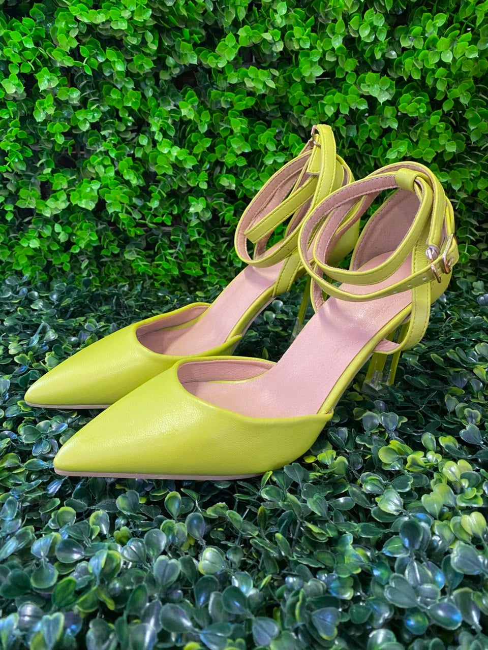 Lime Pointed Ankle-Strap Pumps