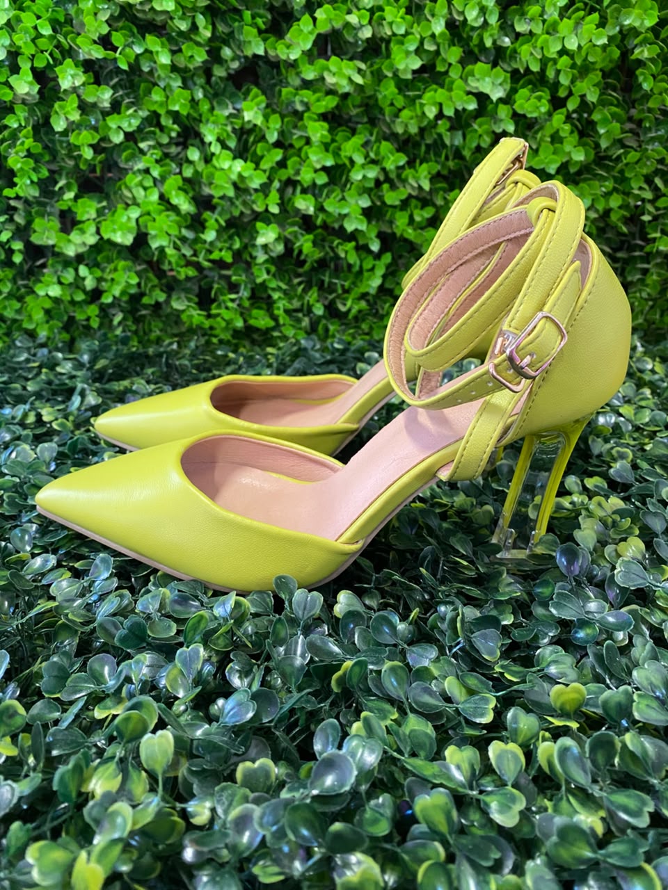 Lime Pointed Ankle-Strap Pumps