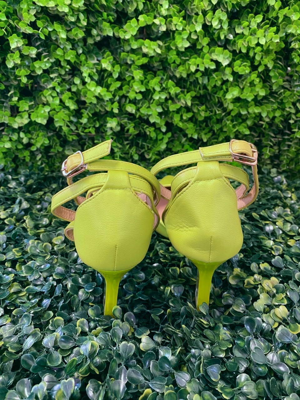 Lime Pointed Ankle-Strap Pumps