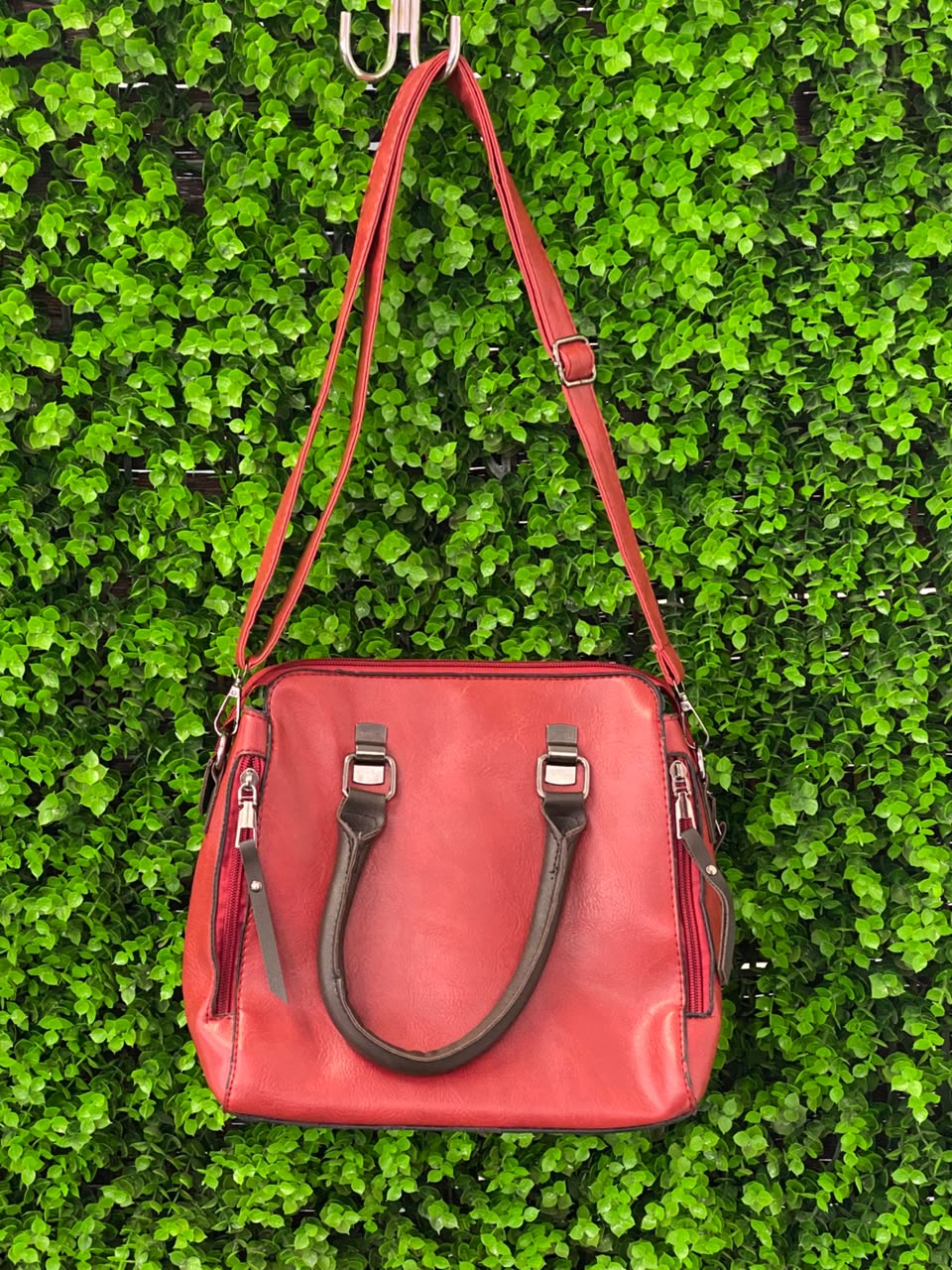 Red Three-Piece Handbag & Pouch Set