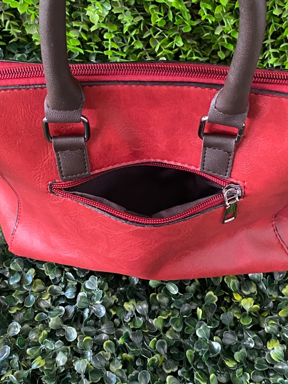 Red Three-Piece Handbag & Pouch Set