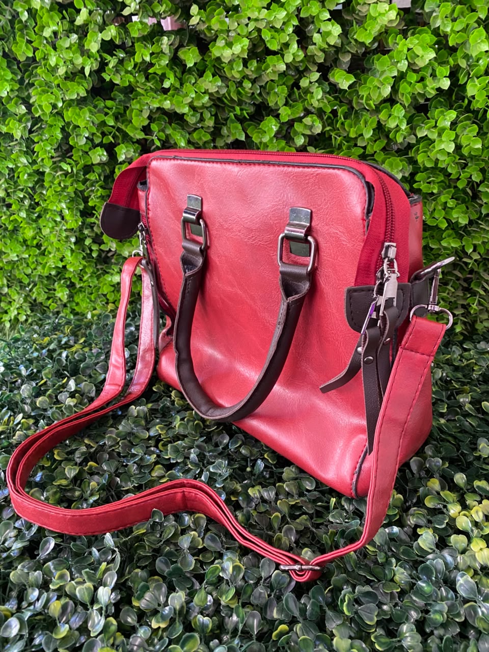 Red Three-Piece Handbag & Pouch Set