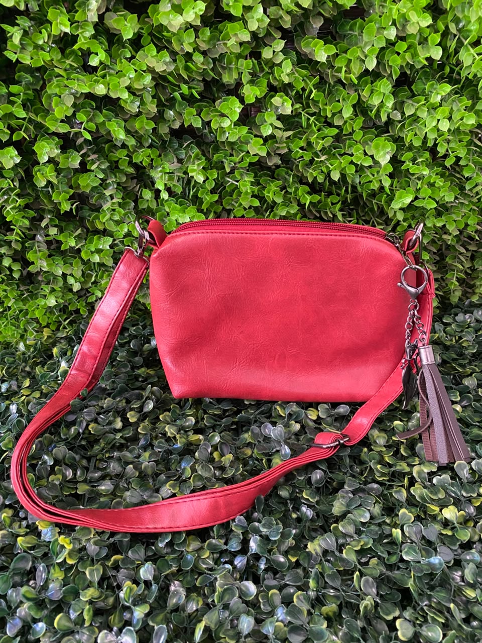 Red Three-Piece Handbag & Pouch Set