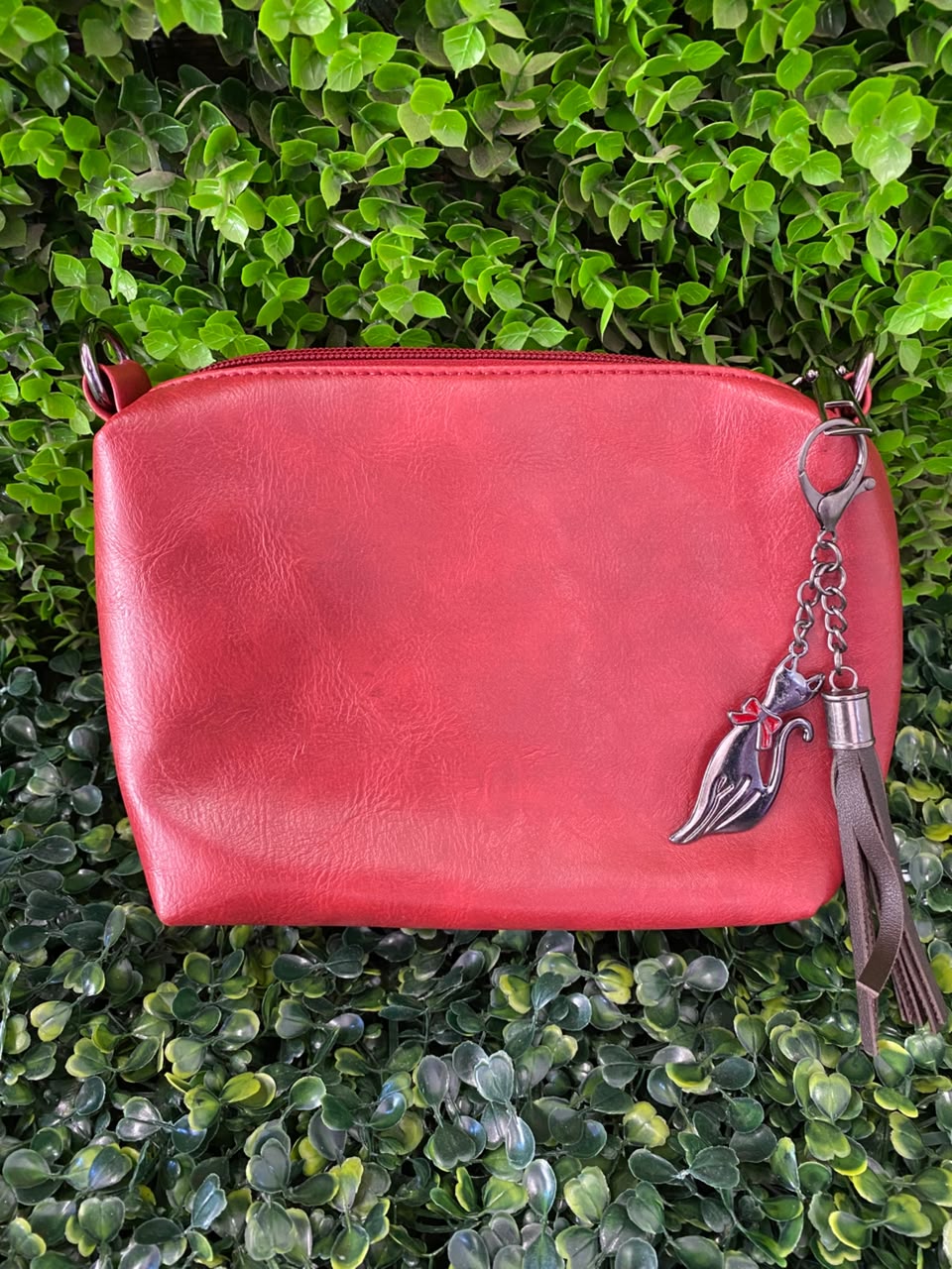 Red Three-Piece Handbag & Pouch Set