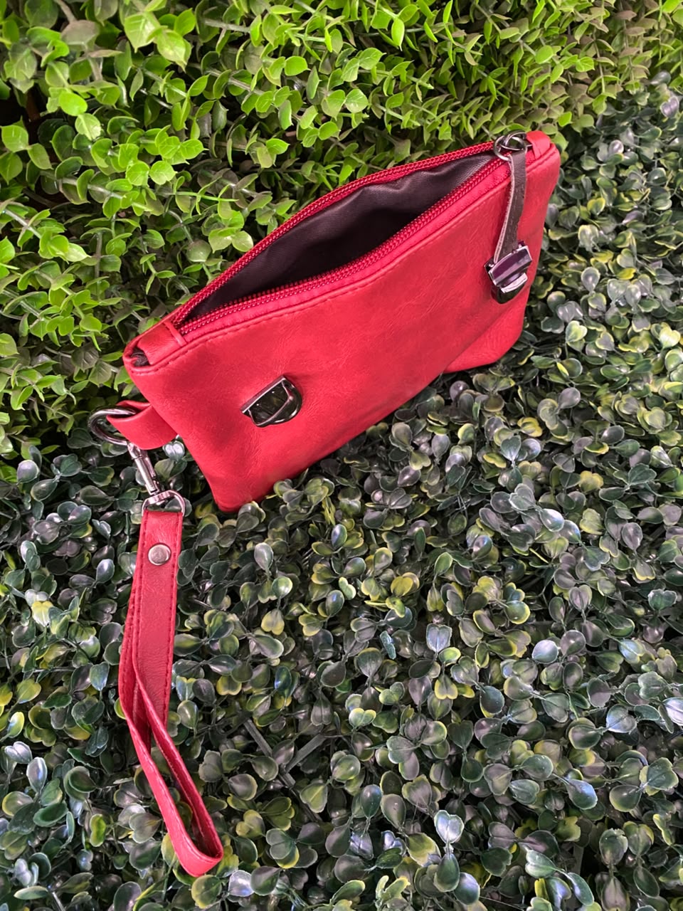 Red Three-Piece Handbag & Pouch Set