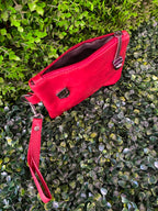 Red Three-Piece Handbag & Pouch Set