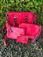Red Three-Piece Handbag & Pouch Set