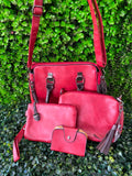 Red Three-Piece Handbag & Pouch Set
