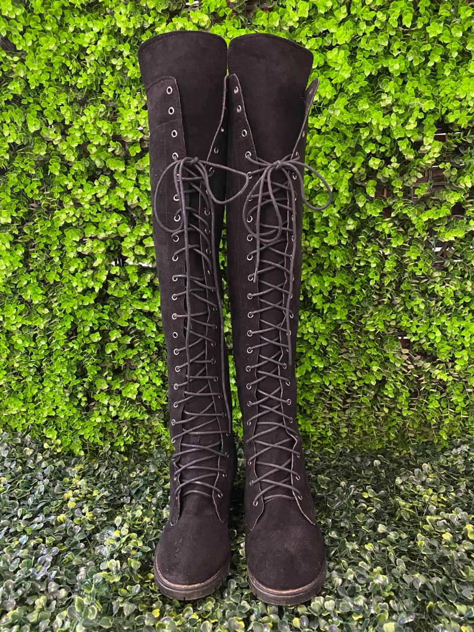 Black Knee-High Lace-Up Combat Boots