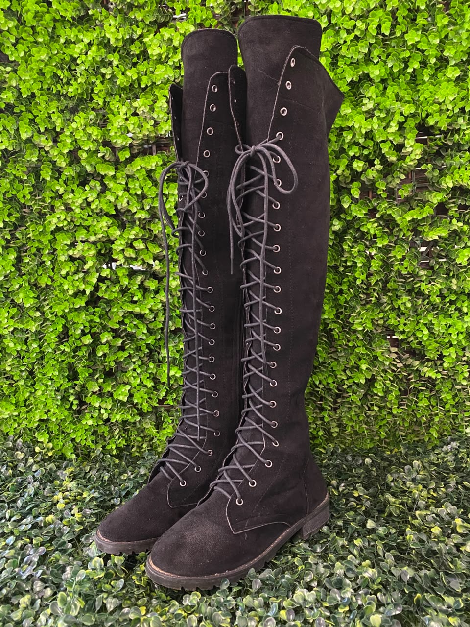 Black Knee-High Lace-Up Combat Boots