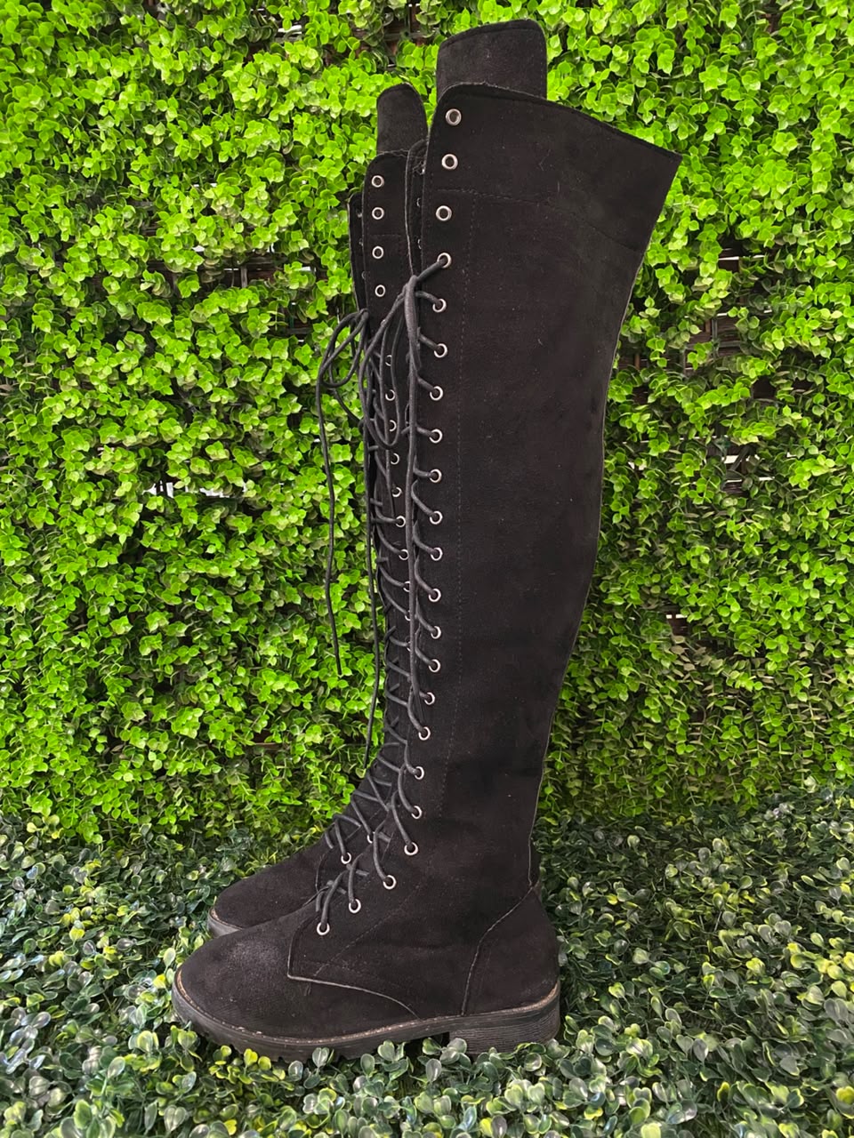 Black Knee-High Lace-Up Combat Boots
