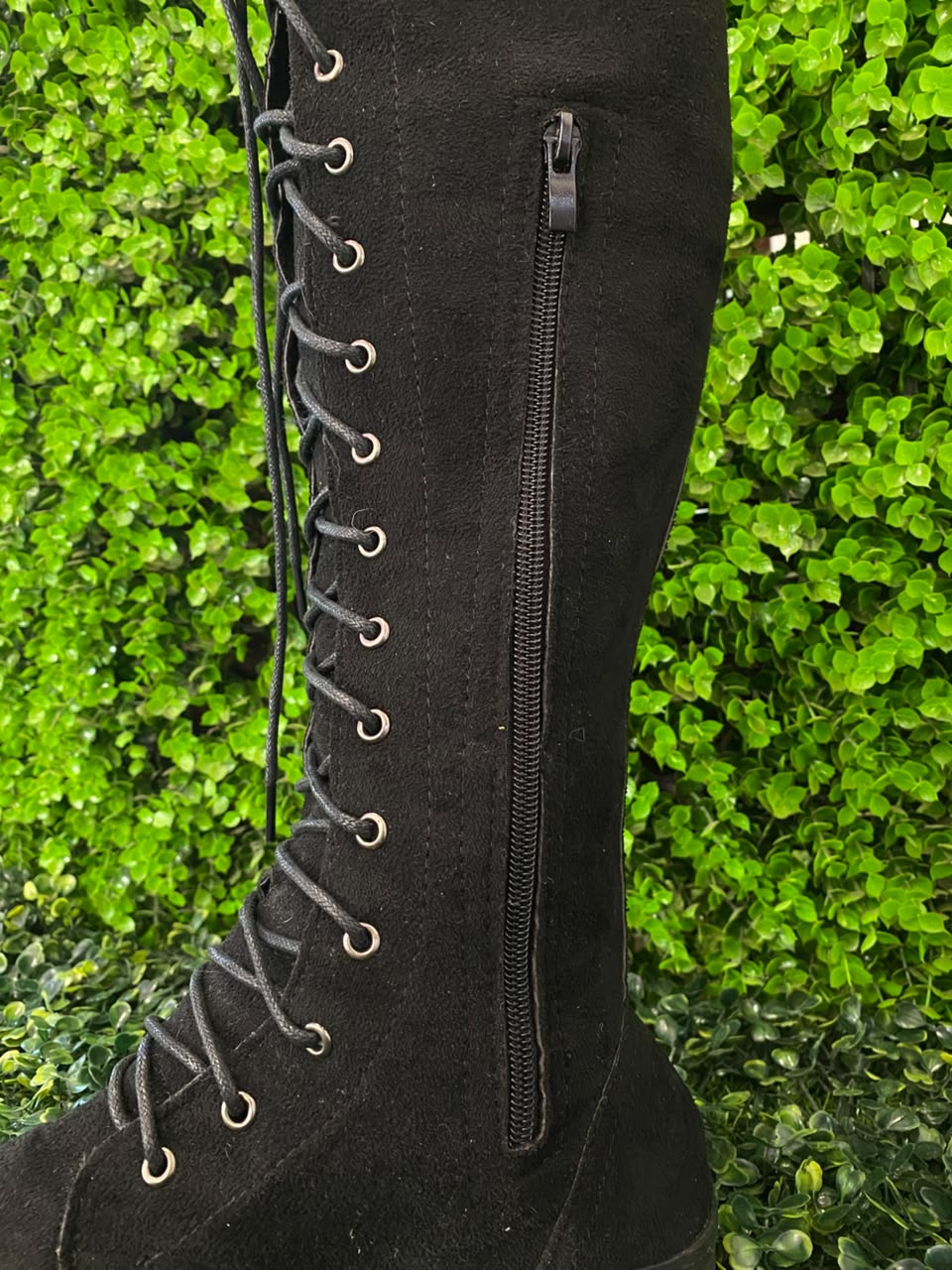 Black Knee-High Lace-Up Combat Boots
