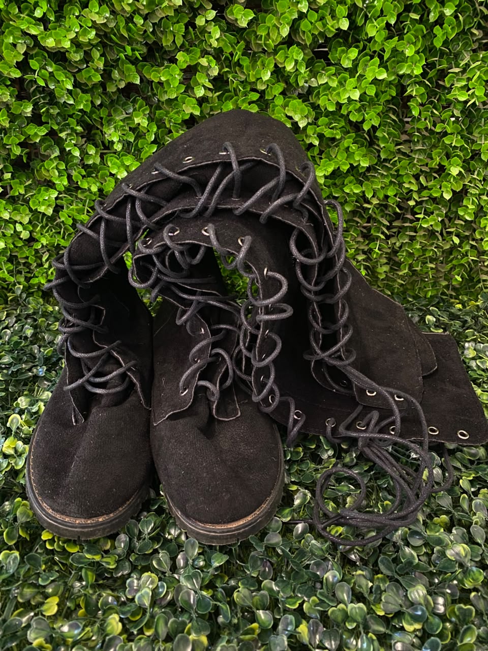 Black Knee-High Lace-Up Combat Boots