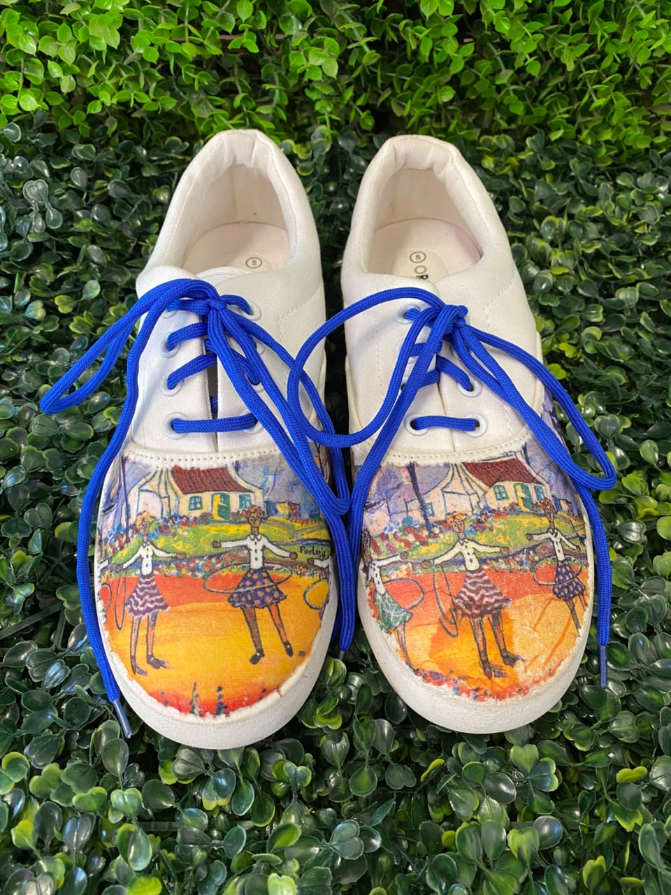 White Graphic Canvas Lace-Up Sneakers
